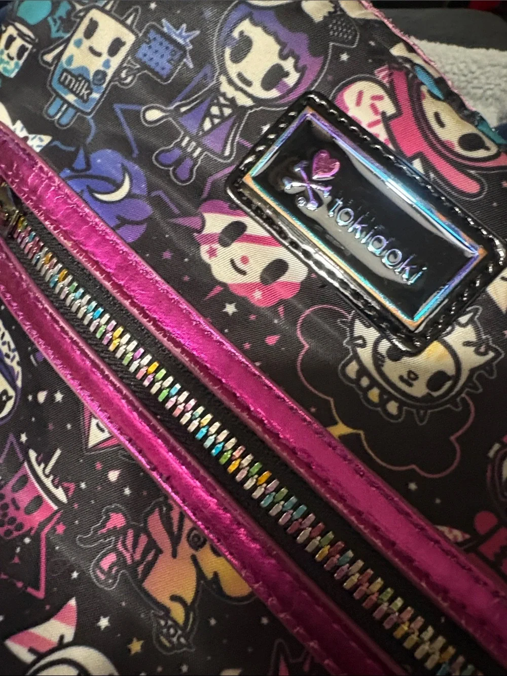 tokidoki Black Crossbody Bag Galactic Dreams with Pink Metallic Trim